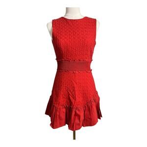 Finders Red Smocked Casual Dress M Medium Sundress Ruffled hem